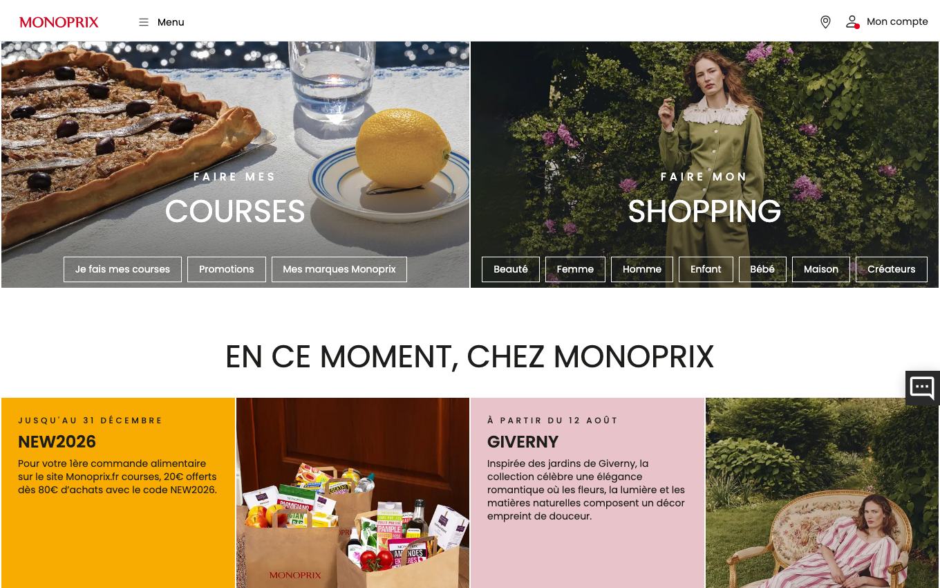 Page d'accueil du site officiel Monop'